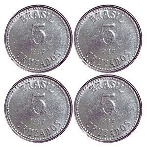 Promoção - 4 Moedas de 5 Cruzados 1987 - V-399 - Aço Inox - Série Cruzado - Sob/FC