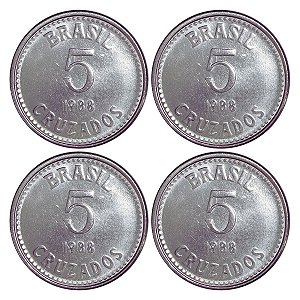 Promoção - 4 Moedas de 5 Cruzados 1988 - V-400 - Aço Inox - Série Cruzado - Sob/FC