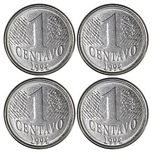 Promoção - 4 Moedas de 1 Centavo 1994 - V-438 - Aço Inox - 1ª Familia do Real - 20.0mm - 3.0g - Circuladas