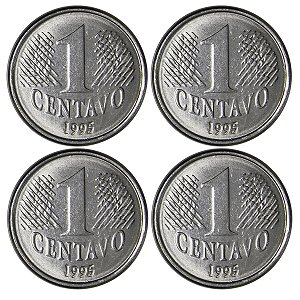 Promoção - 4 Moedas de 1 Centavo 1995 - V-439 - Aço Inox - 1ª Familia do Real - 20.0mm - 3.0g - Circuladas
