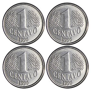 Promoção - 4 Moedas de 1 Centavo 1996 - V-440 - Aço Inox - 1ª Familia do Real - 20.0mm - 3.0g - Circuladas