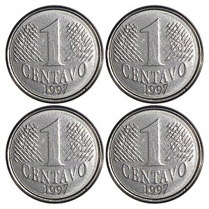 Promoção - 4 Moedas de 1 Centavo 1997 - V-441 - Aço Inox - 1ª Familia do Real - 20.0mm - 3.0g - Circuladas
