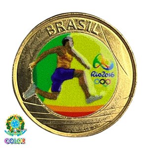 Colorida - Moeda 1 Real 2014 - Atletismo - V-607 - Colorizada - Flor de Cunho