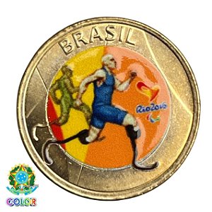 Colorida - Moeda 1 Real 2015 - Atletismo Paralimpico - V-617 - Colorizada - Flor de Cunho