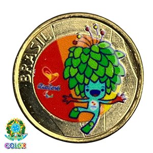 Colorida - Moeda 1 Real 2016 - Mascote Tom - V-622 - Colorizada - Flor de Cunho