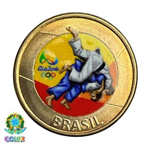 Colorida - Moeda 1 Real 2015 - Judô - V-618 - Colorizada - Flor de Cunho
