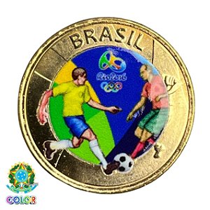 Colorida - Moeda 1 Real 2015 - Futebol - V-615 - Colorizada - Flor de Cunho