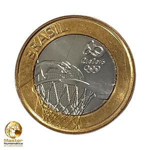 Moeda 1 Real 2015 Basquete - V-611 - Olimpiadas Rio 2016 - Flor de Cunho