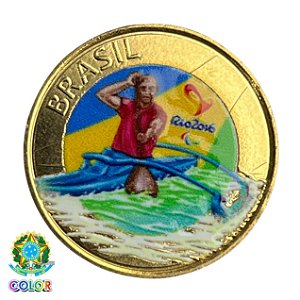 Colorida - Moeda 1 Real 2015 - Paracanoagem - V-613 - Colorizada - Flor de Cunho