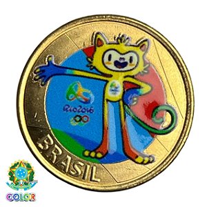 Colorida - Moeda 1 Real 2016 - Mascote Vinicius - V-621 - Colorizada - Flor de Cunho