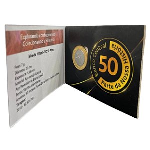 Lançamento - Cartela contendo a Moeda de 1 Real 2015 - 50 Anos do Banco Central - Flor de Cunho