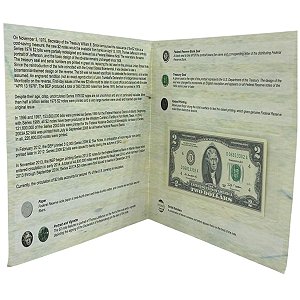 Estados Unidos - Folder com a Cédula de 2 Dollars 2009 - P-530aD - Letra D (Cleveland) - FE