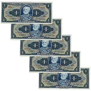 Brasil - 5 Cédulas de 1 Cruzeiro 1956 C-012 - Série 2812 - Sequência - FE