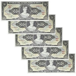Brasil - 5 Cédulas de 5 Centavos 1966 C-115 - 2ª Estampa - Série 898 - Sequência - FE