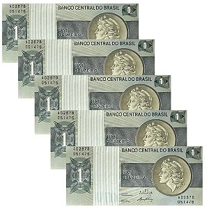 Brasil - 5 Cédulas de 1 Cruzeiro 1970 C-129 - A02878 - Efigie - Sequência - FE