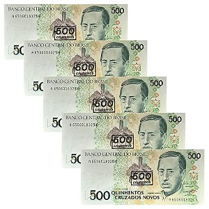 Brasil - 5 Cédulas de 500 Cruzeiros 1990 C-213 - Augusto Ruschi - Sequência - FE