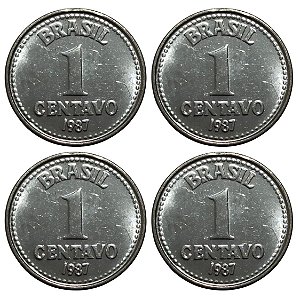 Promoção - 4 Moedas de 1 Centavo 1987 - V-381 - Aço Inox - RARA - Flor de Cunho