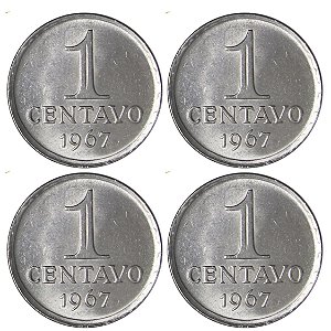 Promoção - 4 Moedas de  1 Centavo 1967 - V-287 - Aço Inox - FC