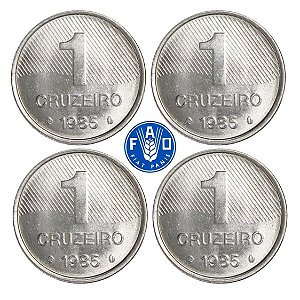 Promoção - 4 Moedas de 1 Cruzeiro 1985 - V-348 - FAO - FC