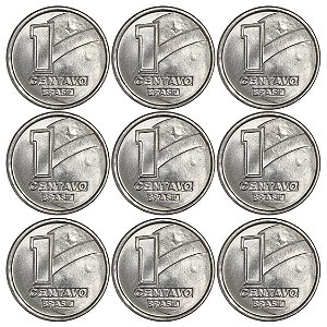 Promoção - 9 Moedas de 1 Centavo 1989 - V-404 - Boiadeiro - Aço Inox - Flor de Cunho
