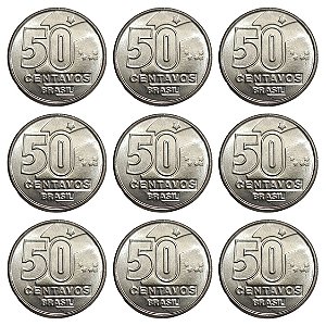 Promoção - 9 Moedas de 50 Centavos 1989 - V-410 - Rendeira - Aço Inox - Flor de Cunho