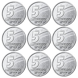 Promoção - 9 Moedas de 5 Cruzeiros 1991 - V-415 - Salineiro - Aço Inox - Flor de Cunho