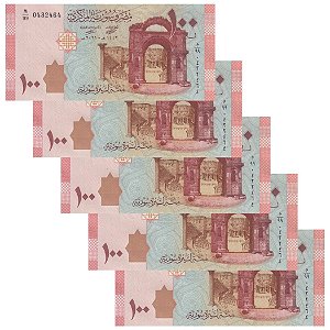 Promoção - Siria - 5 Cédulas de 100 Pounds 2021 - P-113c - Sequência - FE