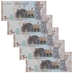 Promoção - Siria - 5 Cédulas de 200 Pounds 2021 - P-114b - Sequência - FE
