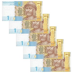 Promoção - Ucrania - 5 Cédulas de 1 Hryvnia 2014 - P-116Ac - Sequência - FE