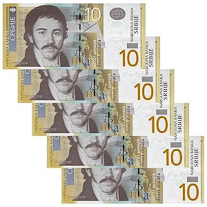 Promoção - Servia - 5 Cédulas de 10 Dinara 2013 - P-54b - Sequência - FE