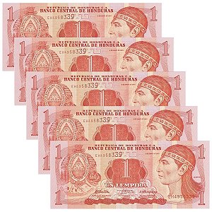 Honduras - 5 Cédulas de 1 Lempira 2010 - P-89b - Sequência - FE