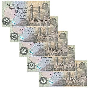 Egito - 5 Cédulas de 50 Piastres 2017 - P-70a - Sequência - FE