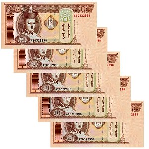 Mongolia - 5 Cédulas de 50 Togrog 2016 - P-64d - Sequência - Flor de Estampa