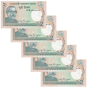 Bangladesh - 5 Cédulas de2 Taka 2021 - P-52h - Sequência - Flor de Estampa