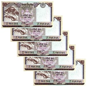 Nepal - 5 Cédulas de 10 Rupees 2012 - P-70a - Sequência - Flor de Estampa