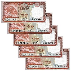 Nepal - 5 Cédulas de 20 Rupees 2012 - P-71 - Sequência - Flor de Estampa