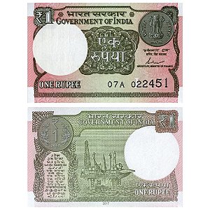 India - Cédula de 1 Rupee 2017 - P-117c - Flor de Estampa