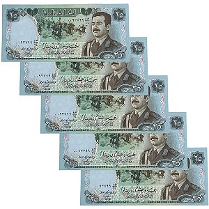 Iraque - 5 Cédulas de 25 Dinars 1986 - P-73a - Saddam Hussein - Sob/FE