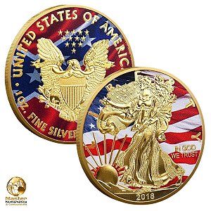 Estados Unidos - Moeda Americam Eagle Liberty - 1 Dollar 2018 - Souvenir - 1 Oz - 40.0mm - 29.9g - Colorida na Capsula