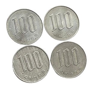 Japão - Lote com 4 Moedas de 100 Ienes - ND - Circuladas