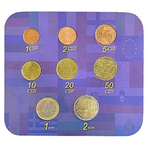 Euro - Cartela com a Série de Euros Completa - Circuladas