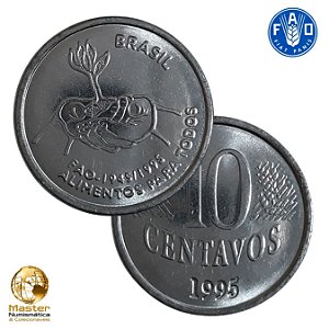 Moeda de 10 Centavos 1995 - FAO - V-455 - Flor de Cunho - Aço Inoxidavel - 22.0mm - 3.60g