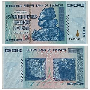 Zimbabwe - Cédula de 100 Trilhões de Dólares 2008 - Fantasia - Emissão Privada - FE