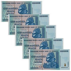 Zimbabwe - 5 Cédulas de 100 Trilhões de Dólares 2008 - Fantasia - Emissão Privada - FE