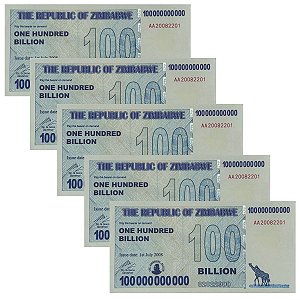 Zimbabwe - 5 Cédulas de 100 Bilhões de Dólares 2008 - Fantasia - Emissão Privada - FE
