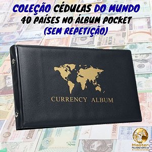 Álbum com 40 Cédulas Estrangeiras de 40 Países sem repetição - África, Ásia, Américas e Europa - 100% Flor de Estampa.