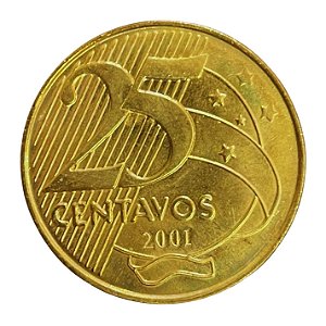 Moeda de 25 Centavos 2001 - RARA - V-521 - FC