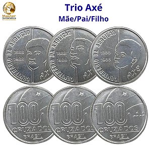 Kit com as 3 Moedas de 100 Cruzados 1988 - Série Axé Pai - Mãe - Filho - V-403a/b/c - Comemorativas - Circuladas