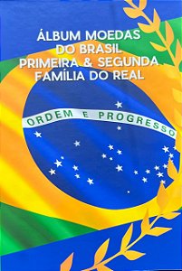 Álbum com as Moedas da 1º e 2ª Familia do Real por Tipo - 1994/2024 - Capa Bandeira - Circuladas