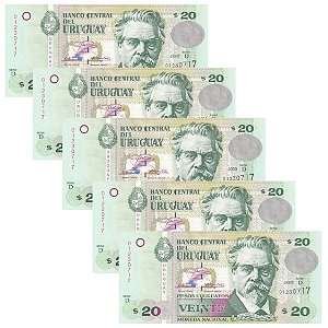 Uruguai - 5 Cédulas de 20 Pesos 2013 - P-83a - FE